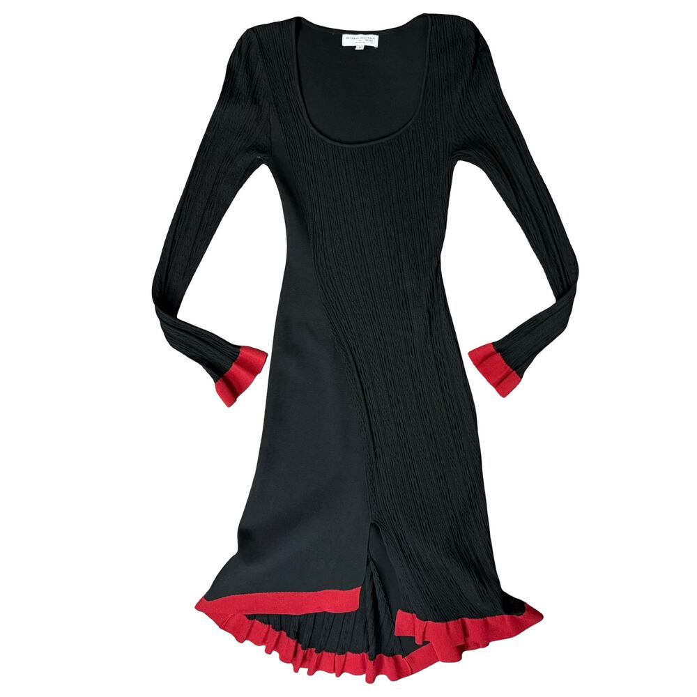 Esteban Cortazar Black Red Square Neck Knit Midi Long Sleeve Sweater Dress Sz S